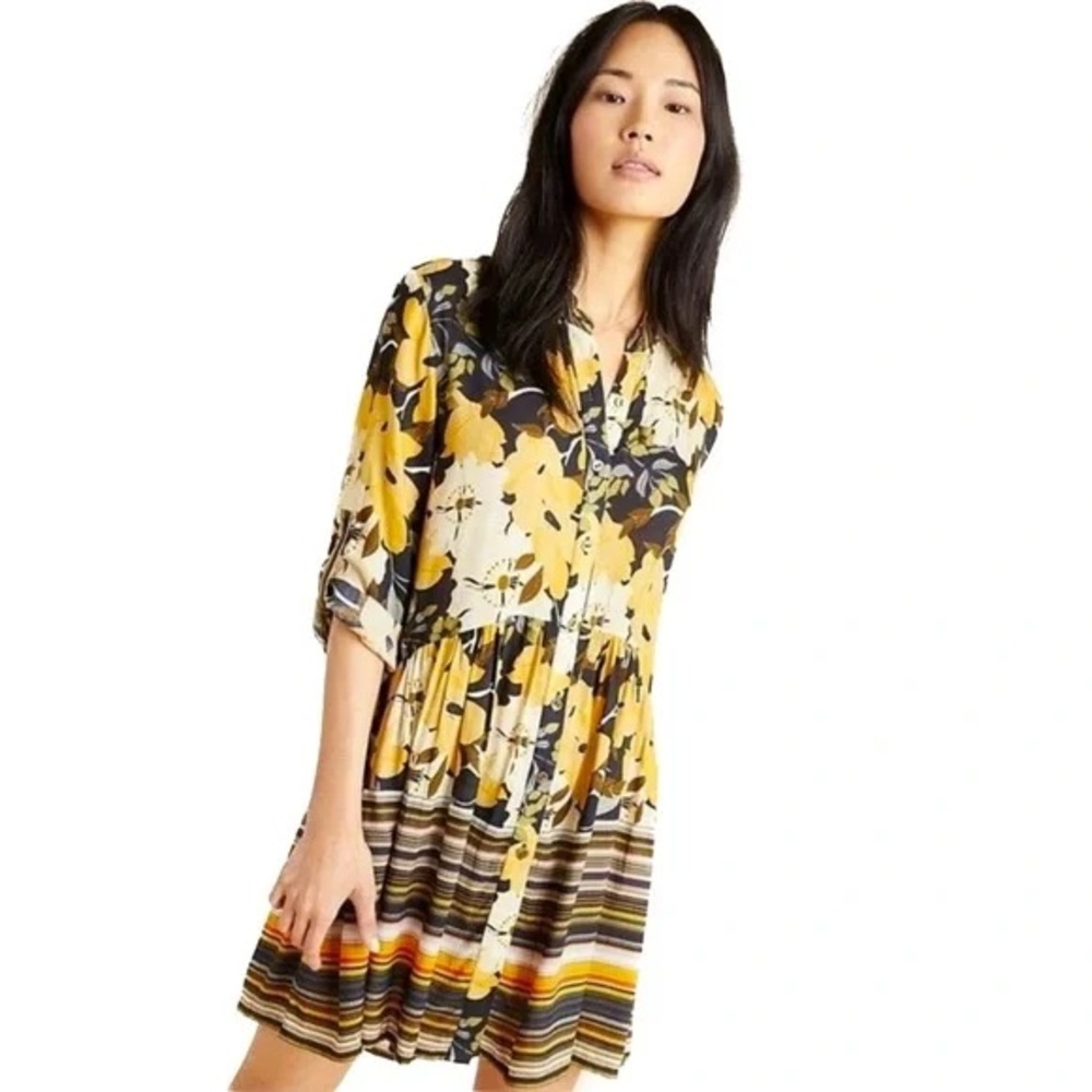 Anthropologie Yellow and Blue Floral Dress